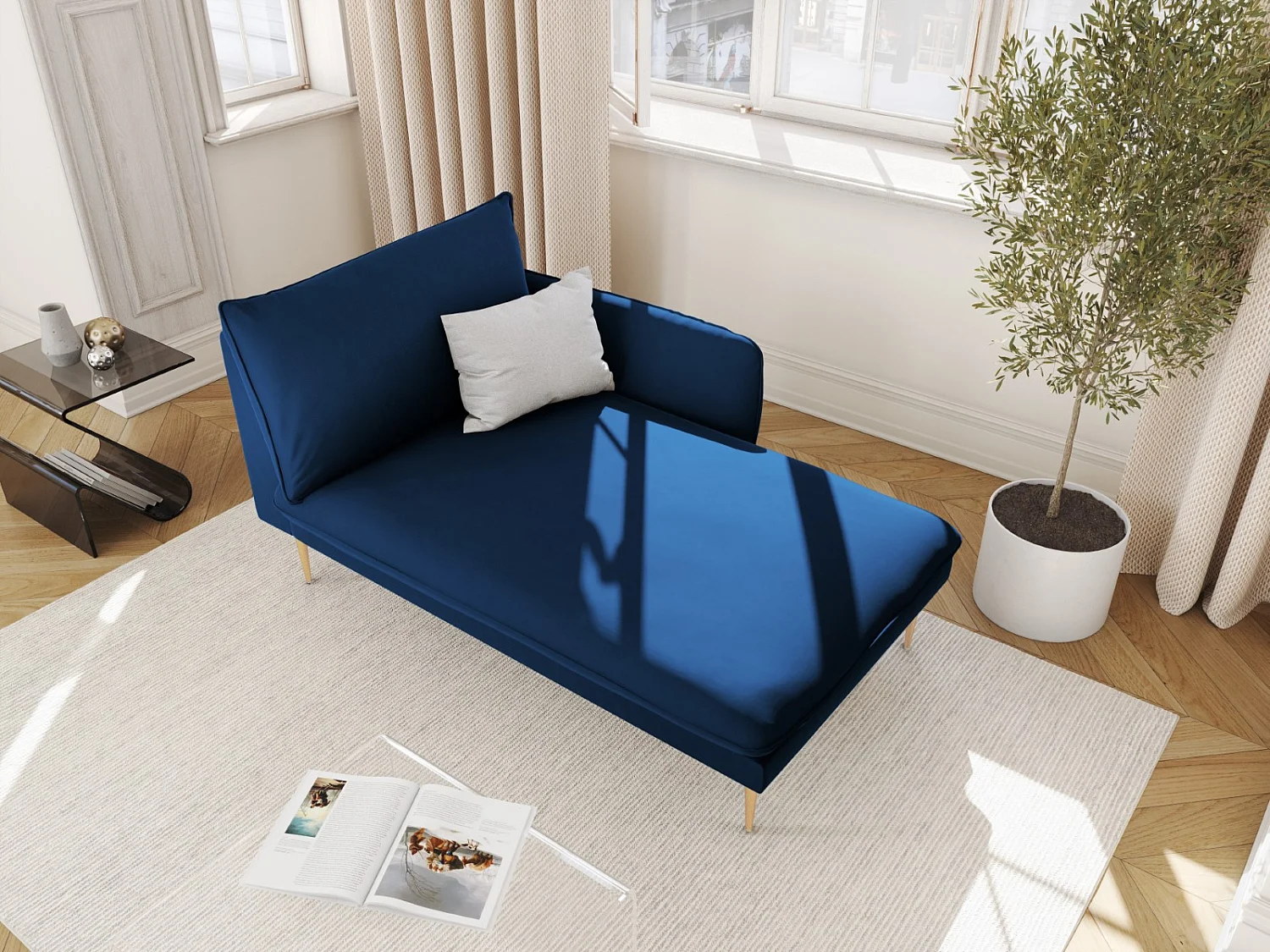 Cosmopolitan Design - Szezlong bok prawy, "Vienna" welur, błękit królewski - 170x110x95cm 3741294 - obrazek 1