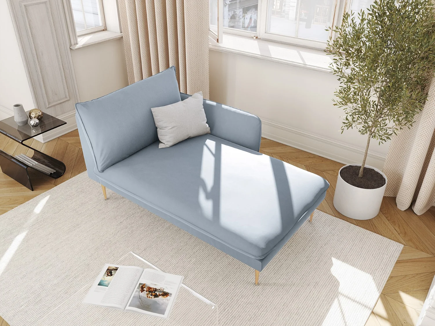 Cosmopolitan Design - Szezlong bok prawy, "Vienna" welur, niebieski jasny - 170x110x95cm 3741840 - obrazek 1