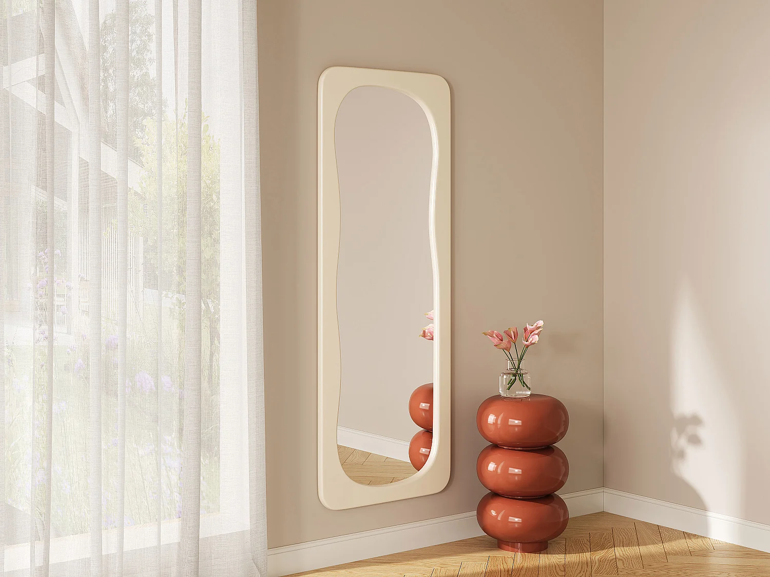 Lustro organiczne z błyszczącym wykończeniem – szer. 60 x wys. 160 cm – Kość słoniowa – HAIMEI 4218051