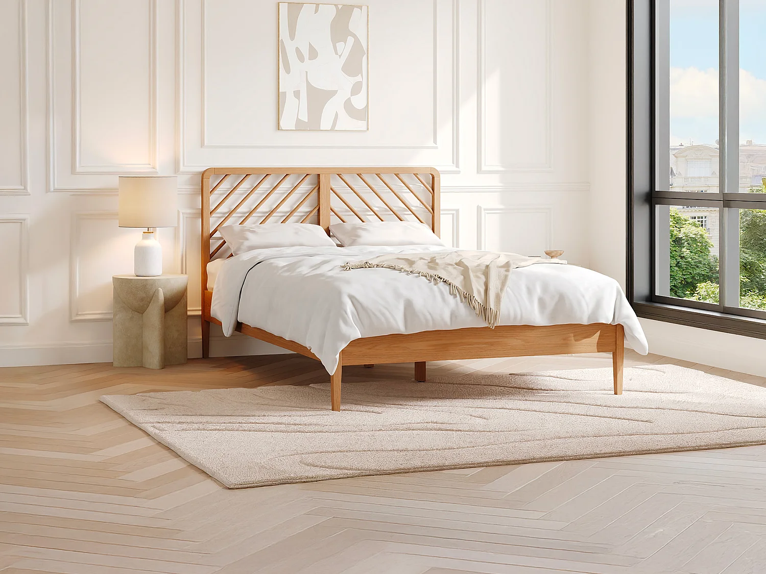 Łóżko 140 x 200 cm - Dąb i MDF - Kolor: Naturalny - LERIAKI 4227091 - obrazek 1