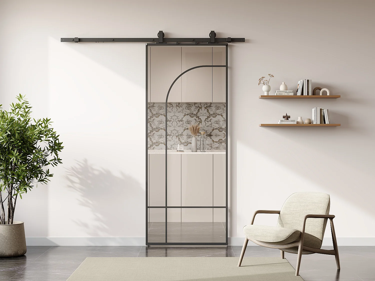 Drzwi przesuwne w stylu loftowym – aluminium i szkło hartowane – wys. 204 x szer. 83 cm – czarne – CLOSIDA 4815299