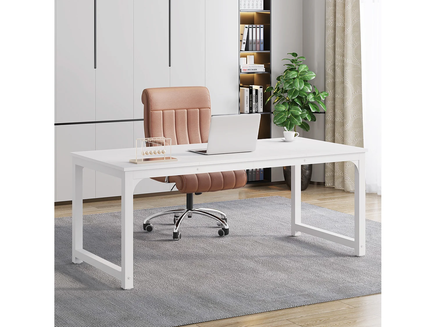 Biurko na laptopa, stół, biurko do nauki do pracy zdalnej, stanowisko pracy do biura, sypialni, łatwe w montażu (białe, 160 x 80 x 75 cm) 3769399 - obrazek 1