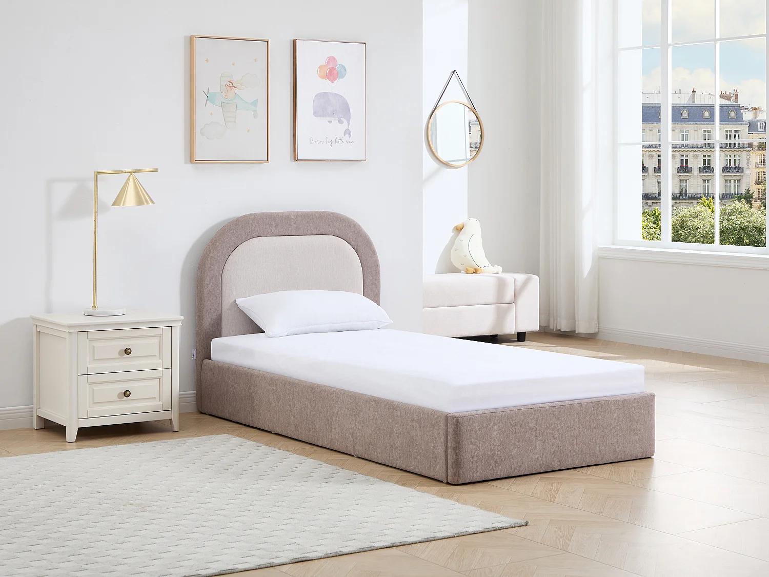 Łóżko ze skrzynią90 x 190 cm – Tkanina – Taupe i beżowy + Materac - IDONO 4812706 - obrazek 1