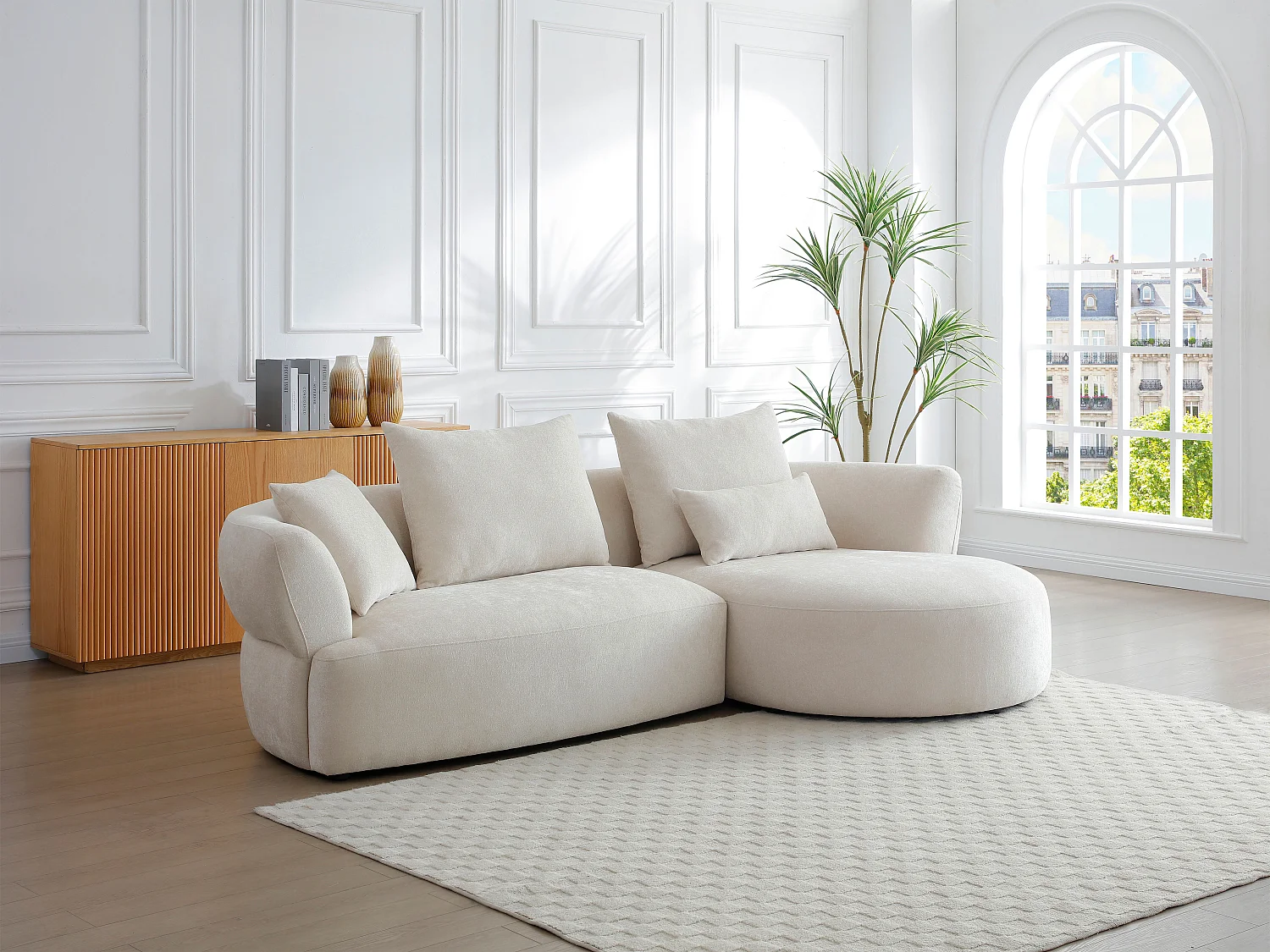 Narożna sofa prawa z beżowej tkaniny szenilowej CUSAVA od Maison Céphy 4406934 - obrazek 1