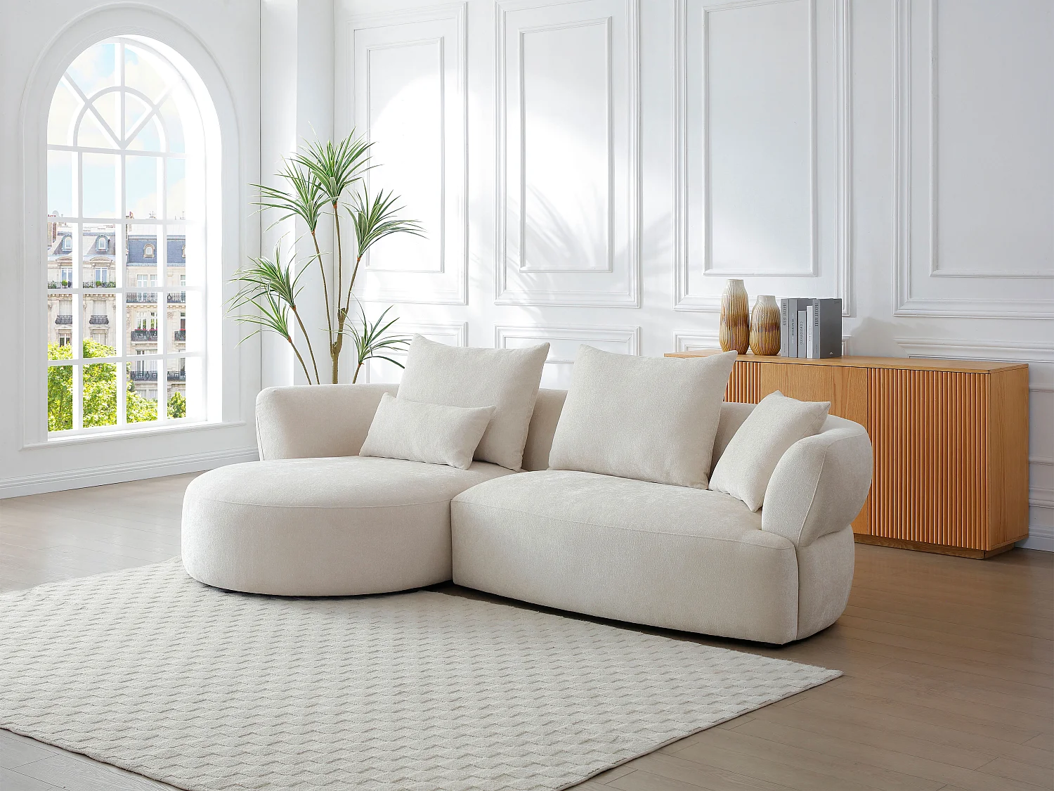 Narożna sofa lewostronana z beżowej tkaniny szenilowej CUSAVA od Maison Céphy 4406935 - obrazek 1