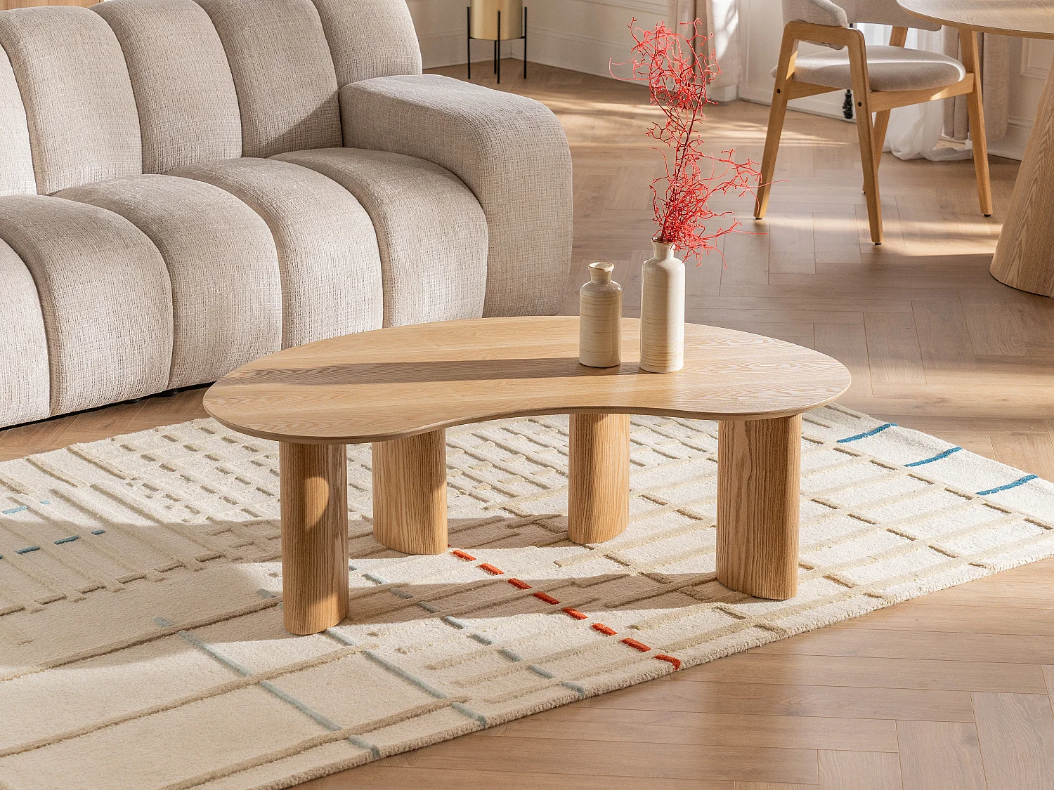 Stolik kawowy z okleiną jesionową – Jasny naturalny – CALYNOR 3774289