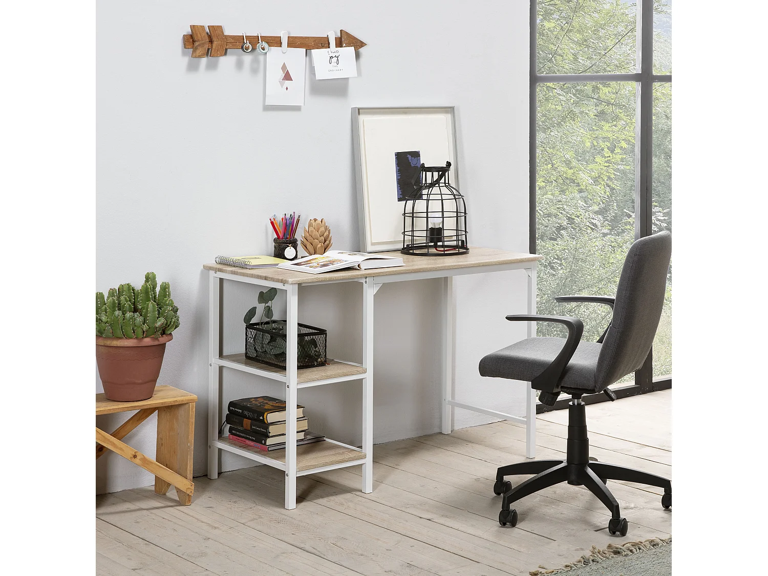 Biurko Colummn Bureau Colón Blanc, Stół na PC, 2 Półki, Styl Przemysłowy, Długość 110 cm. 150021 - obrazek 1