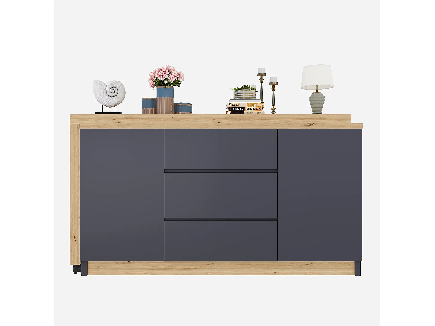 Biurko i kredens 2 w 1 – 120 x 50 x 76,5 cm – obrotowy – z 3 szufladami + 2 drzwiami + składane biurko – płyta wiórowa – szary + naturalny 4824837