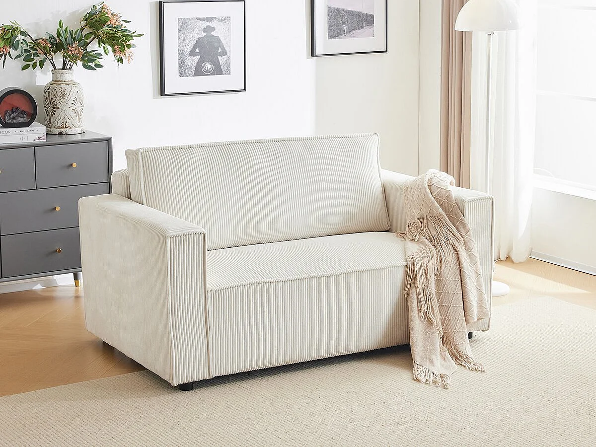Sofa rozkładana "Grenelle" z prostego sztruksu - 2-osobowa - Beżowa 3608384 - obrazek 1