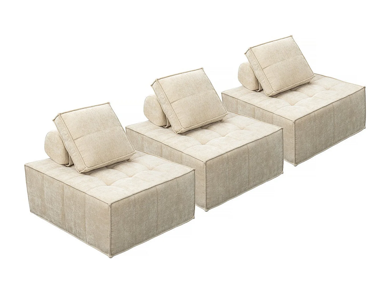 Conjunto de 3 poltronas modulares em tecido texturado „Velluto” – Bege 4786501