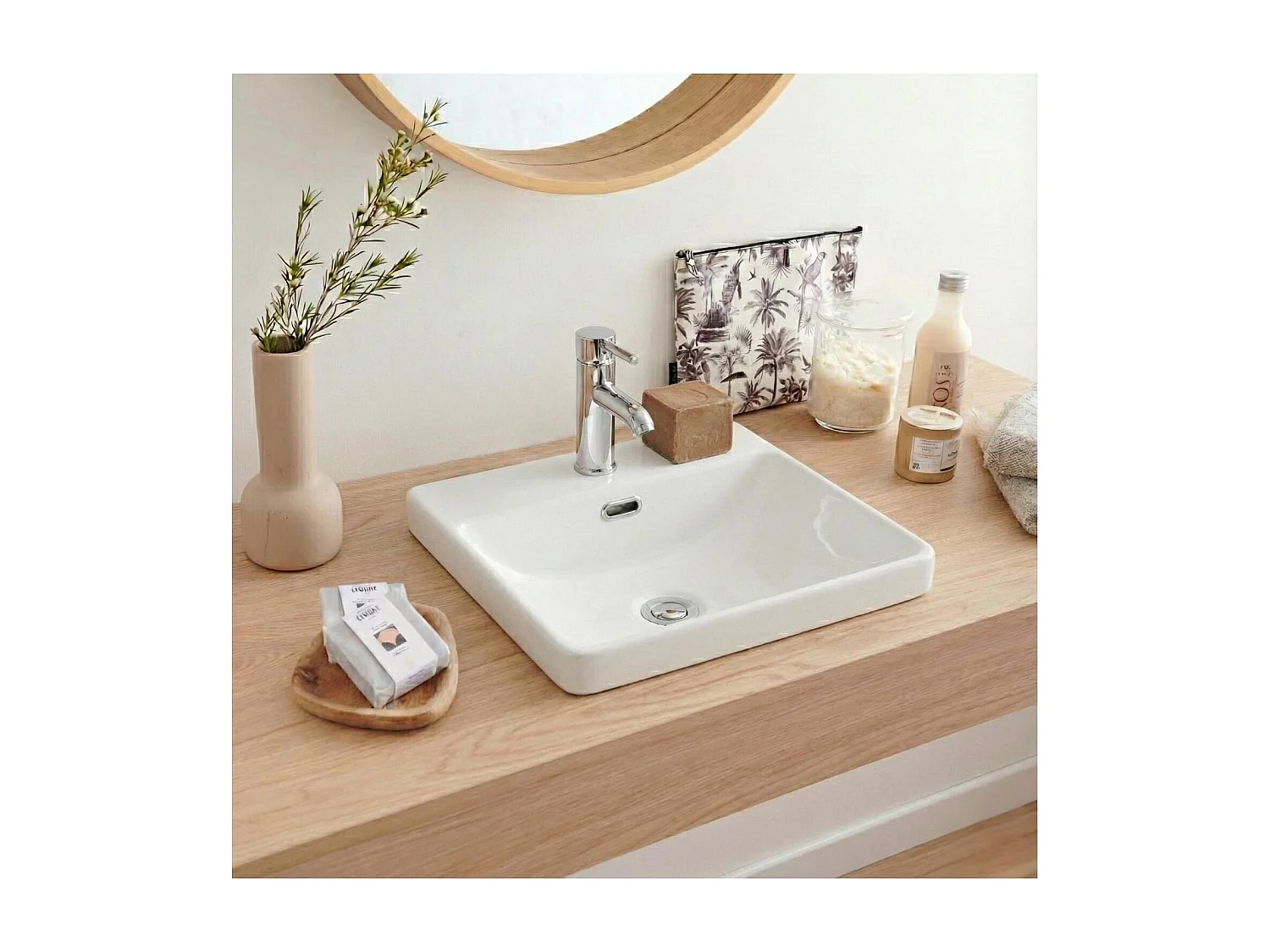 LEA 37cm biała ceramiczna kwadratowa półblatowa umywalka 4142930