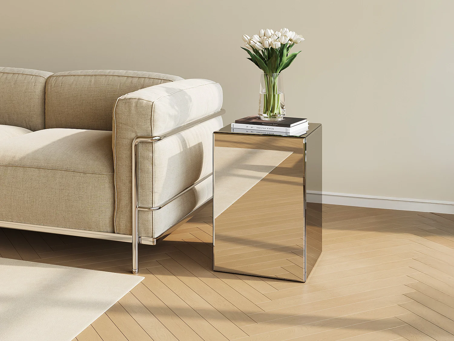 Stolik pomocniczy z MDF i lustra - LAZURIO 4028984 - obrazek 1