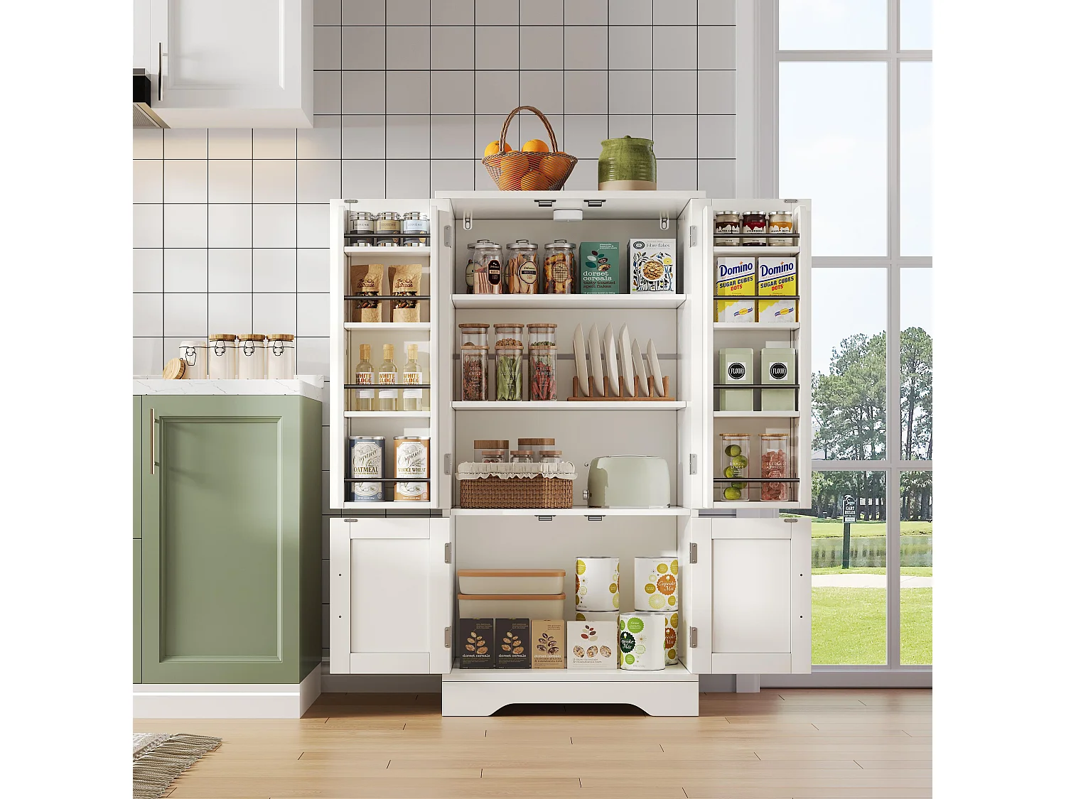 Bufet kuchenny 60x40x120 cm – z czujnikiem światła LED – z 4 drzwiami – z półkami – Biały 4711231