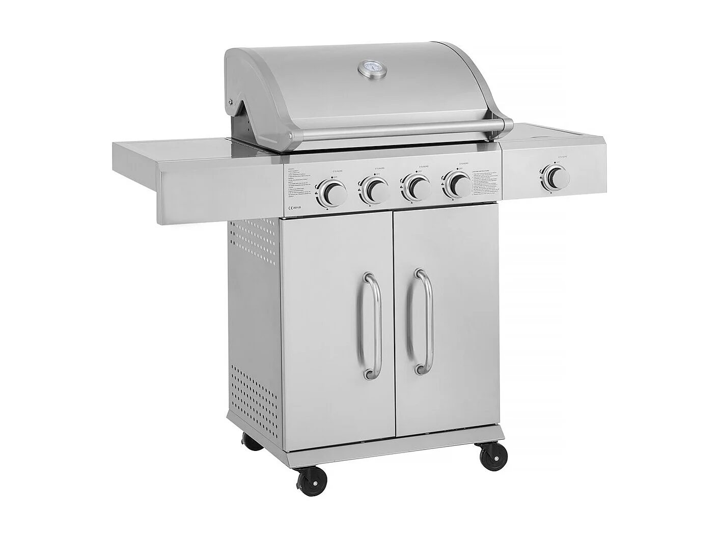 Grill gazowy ze stali nierdzewnej 5 palników Brazzo jasnoszary z płytą grillową, palnikiem bocznym i wózkiem na kółkach – 14,5 kW 4833238