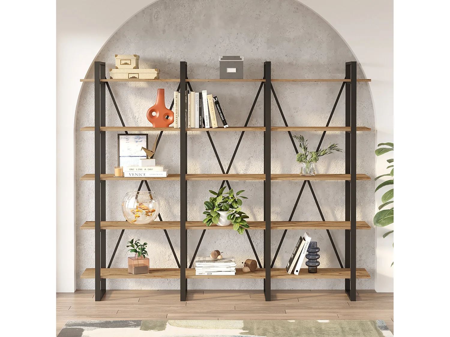 Biblioteka z Drewna Sosny Atlantyckiej „ML4” 219x34x180 cm – 5 Półek, Nowoczesny i Solidny Design 4833726