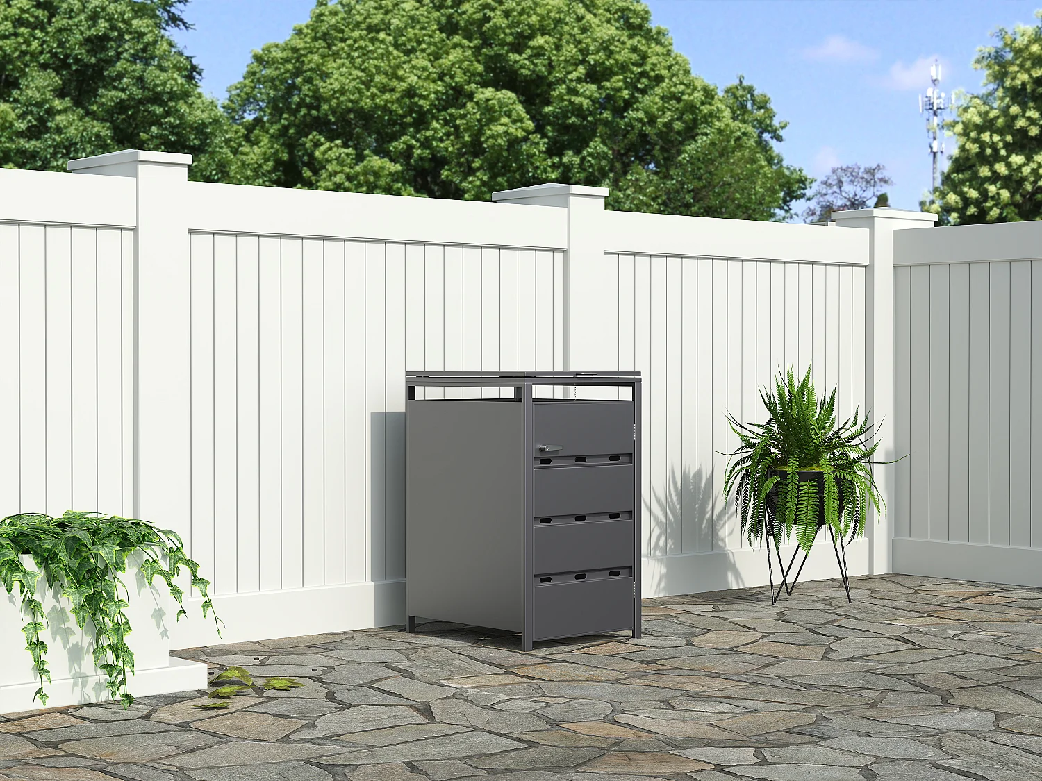 Osłona na śmietnik ze stali ocynkowanej w kolorze antracytowym - 0,6 mm - 1 kosz 240L - S68 x G80 x W116 cm - LOKAFA 4319186 - obrazek 1