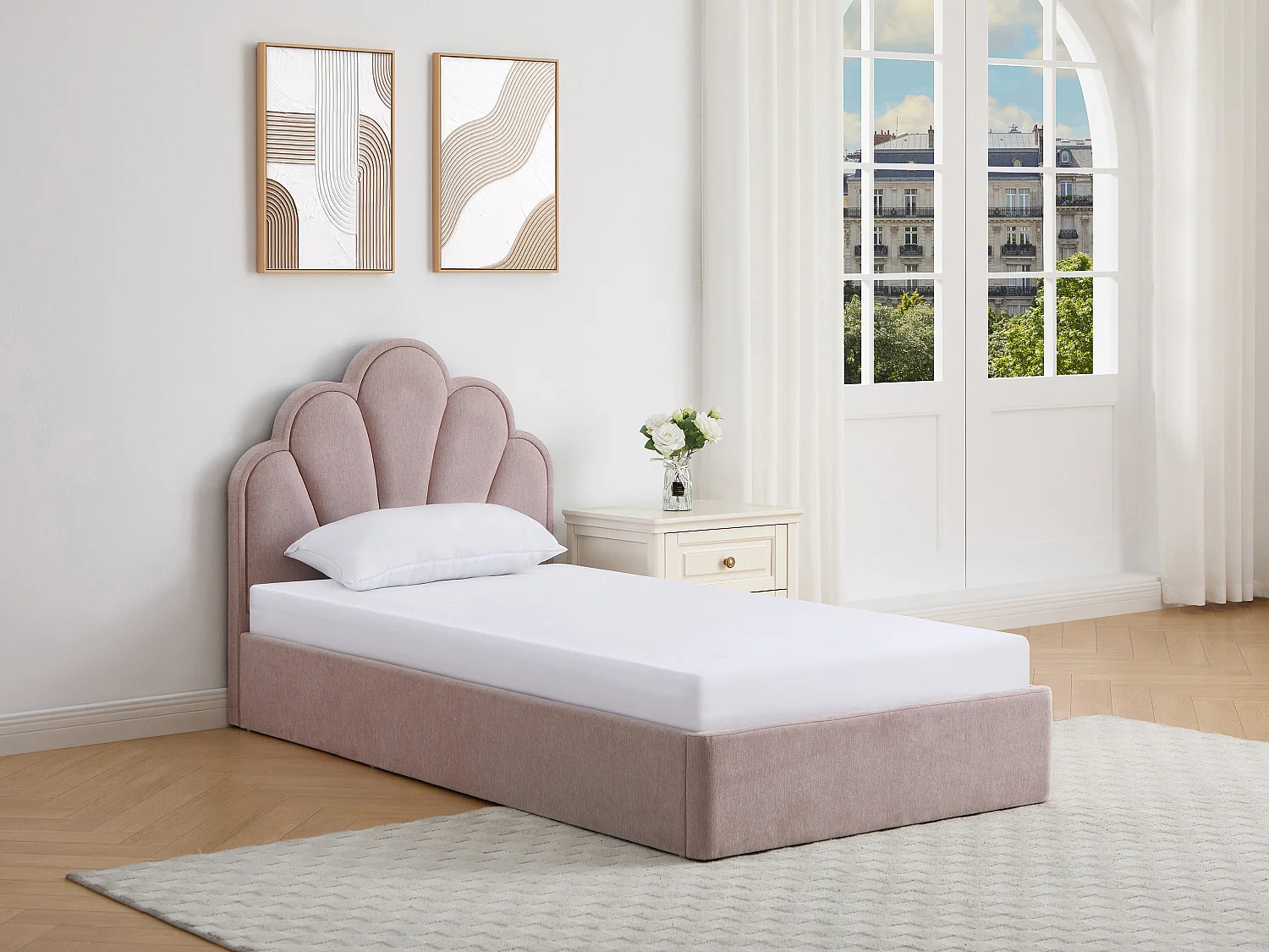 Łóżko muszla ze skrzynią 90 x 190 cm – Tkanina – Różowe + Materac - CORALUNO 4844992 - obrazek 1