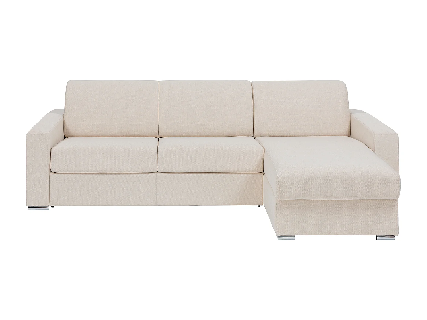 Kanapa narożna rozkładana z funkcją spania typu express z beżowej tkaniny - Powierzchnia spania 140 cm - Materac 14 cm - CALITO 3906977 - obrazek 1
