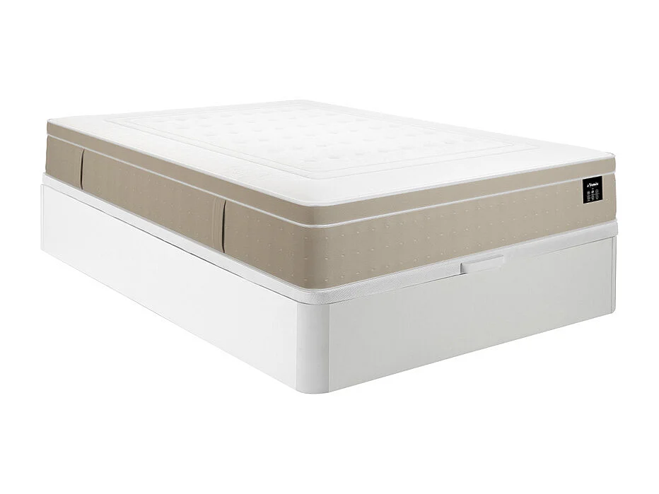 Zestaw 160 x 200 cm stelaż ze skrzynią biały + materac hybrydowy z kieszeniowymi sprężynami 7 stref i żelem z pamięcią kształtu gr.28cm – CIREVA od YSMÉE 4845341