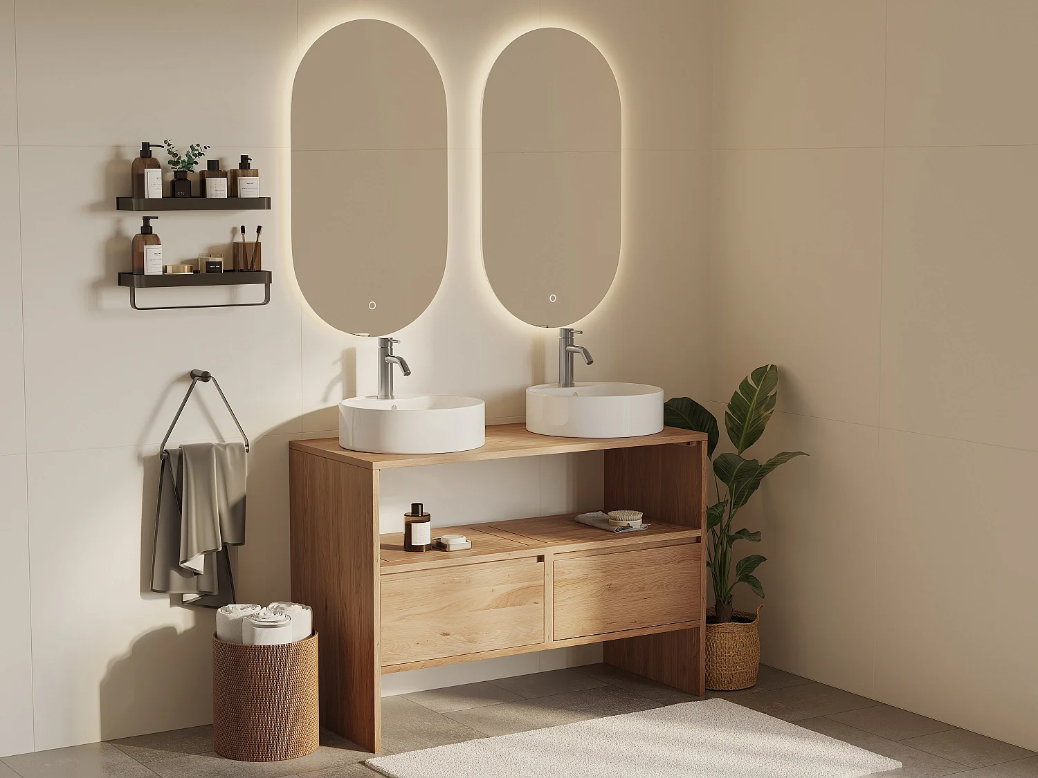 Szafka pod umywalkę z litego dębu – Jasny naturalny – 110 cm – CAVIZO 4427706