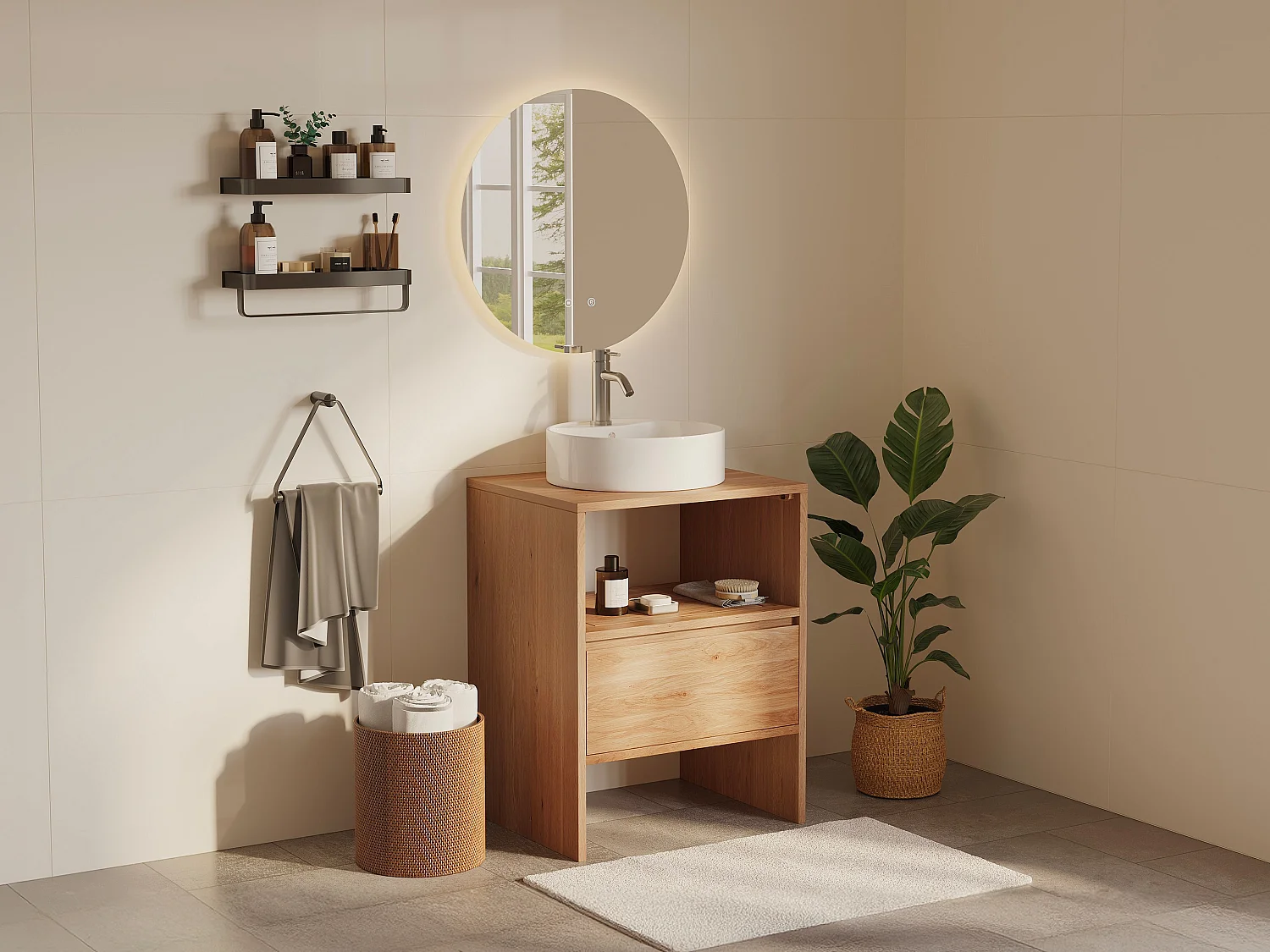 Szafka pod umywalkę z litego dębu – Jasny naturalny – 60 cm – CAVIZO 4427707