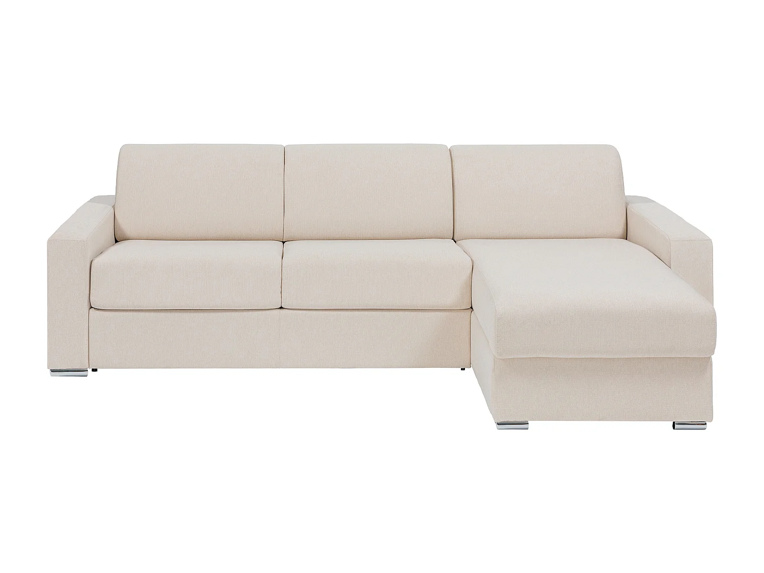 Kanapa narożna rozkładana z odwracalnym układem w beżowej tkaninie - Powierzchnia spania 160 cm - Materac 22 cm z pamięcią kształtu - CALITO 3906987 - obrazek 1