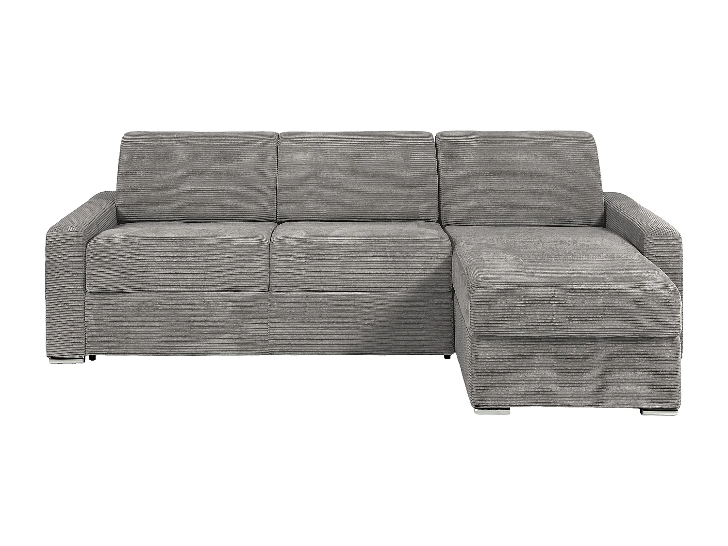 Kanapa narożna rozkładana uniwersalna z jasno-szarego sztruksu - Powierzchnia spania na szerokich listwach 140 cm - Materac 22 cm z pianką pamięciową - CALITO 3907042 - obrazek 1