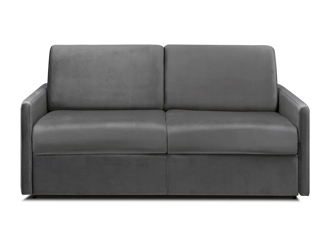 Kanapa 2-osobowa rozkładana typu express z weluru w kolorze antracytowym z siedziskiem z pianki z pamięcią kształtu - Powierzchnia spania 120 cm - Materac 18 cm CALIFE 2912116 - obrazek 1