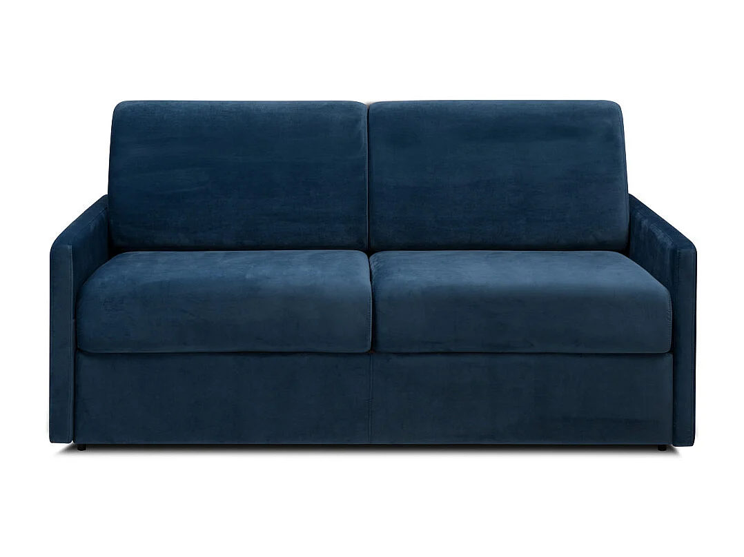 Kanapa 2-osobowa rozkładana typu express z granatowego weluru z siedziskiem z pianki z pamięcią kształtu - Powierzchnia spania 120 cm - Materac 22 cm z siedziskiem z pianki z pamięcią kształtu CALIFE 2912119 - obrazek 1