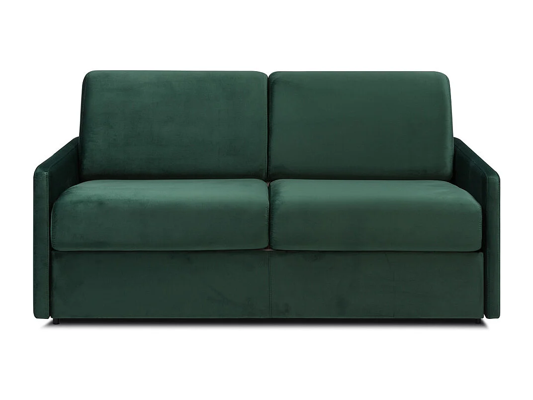 Kanapa 2-osobowa rozkładana typu express z zielonego weluru z siedziskiem z pianki z pamięcią kształtu - Powierzchnia spania 120 cm - Materac 22 cm z pianki i z siedziskiem z pianki z pamięcią kształtu CALIFE 2912122 - obrazek 1