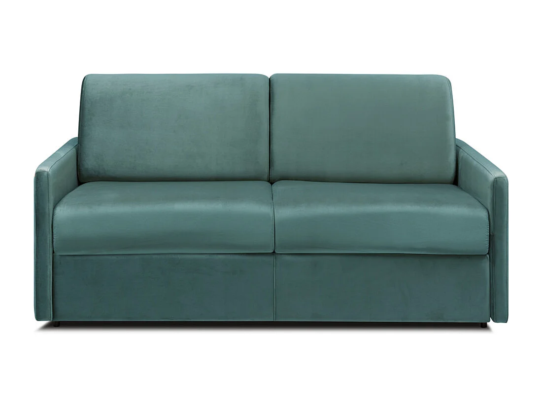 Kanapa 3-osobowa rozkładana typu express ze szmaragdowego weluru z siedziskiem z pianki z pamięcią kształtu – Powierzchnia 140 cm – Materac 22 cm z siedziskiem z pianki z pamięcią kształtu CALIFE 2912141