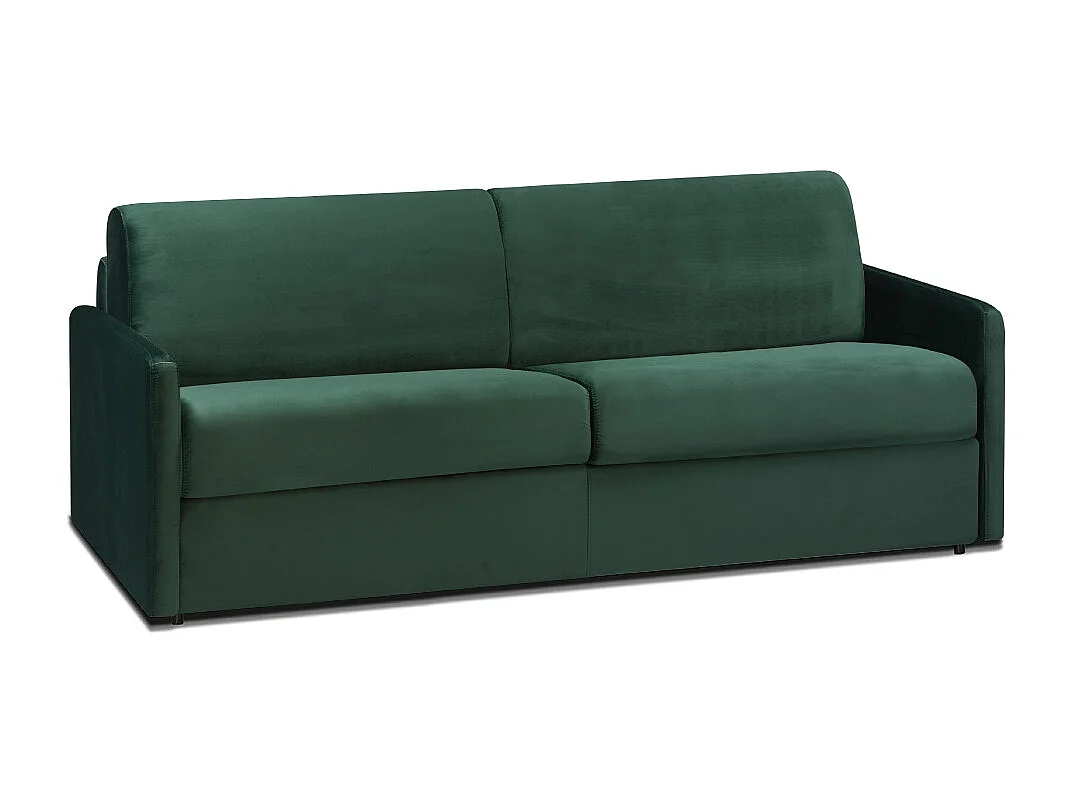 Kanapa 4-osobowa rozkładana typu express z zielonego weluru z siedziskiem z pianki z pamięcią kształtu - Powierzchnia spania 160 cm - Materac 22 cm z siedziskiem z pianki z pamięcią kształtu CALIFE 2912162 - obrazek 1