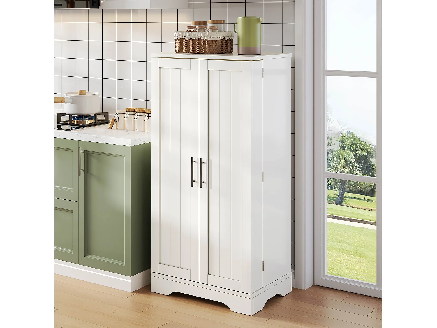 Bufet kuchenny 60x40x120 cm – z czujnikiem światła LED – z 2 drzwiami – z półkami – Biały 4711239