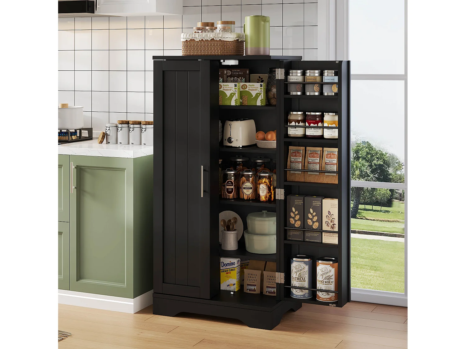 Bufet kuchenny 60x40x120 cm – z czujnikiem światła LED – z 2 drzwiami – z półkami – Czarny 4711210