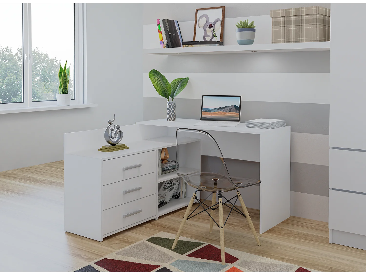 Biurko DANY | Białe | 120x50x76 cm | Narożne z 3 Szufladami 4029754 - obrazek 1