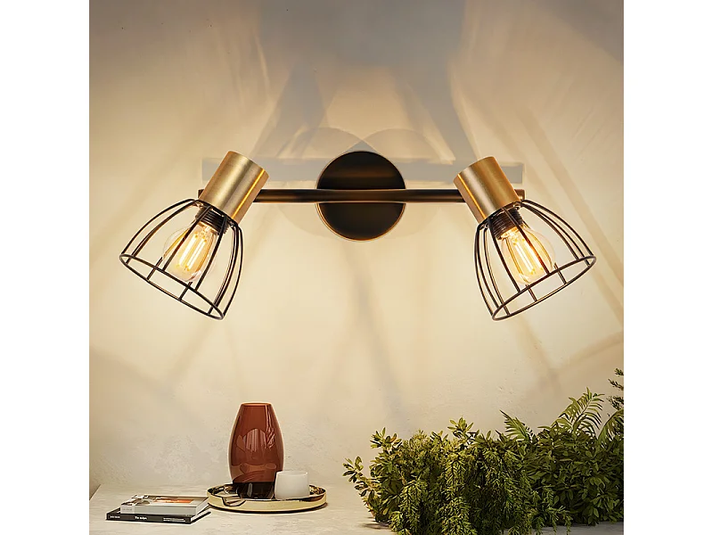 Kinkiet wewnętrzny Nettlife, lampa ścienna w stylu vintage, gniazdo E14, czarny, obrotowy o 350°, metalowy, z 2 żarówkami (żarówki nie są dołączone) 4861015 - obrazek 1