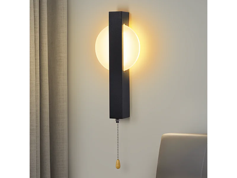 Kinkiet LED Nettlife z włącznikiem – czarna lampa do korytarza wewnętrznego z włącznikiem łańcuszkowym, ciepła biel 3000 K, 6 W 4736353 - obrazek 1