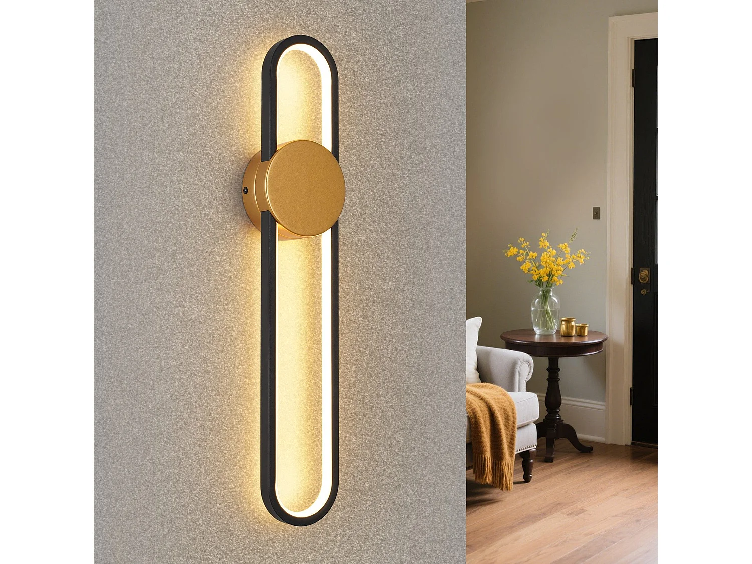 Kinkiet LED NETTLIFE – 12 W – 60 cm, oświetlenie schodowe – złoty – nowoczesny design – ciepła biel 3000 K – minimalistyczne oświetlenie ścienne 4740032 - obrazek 1