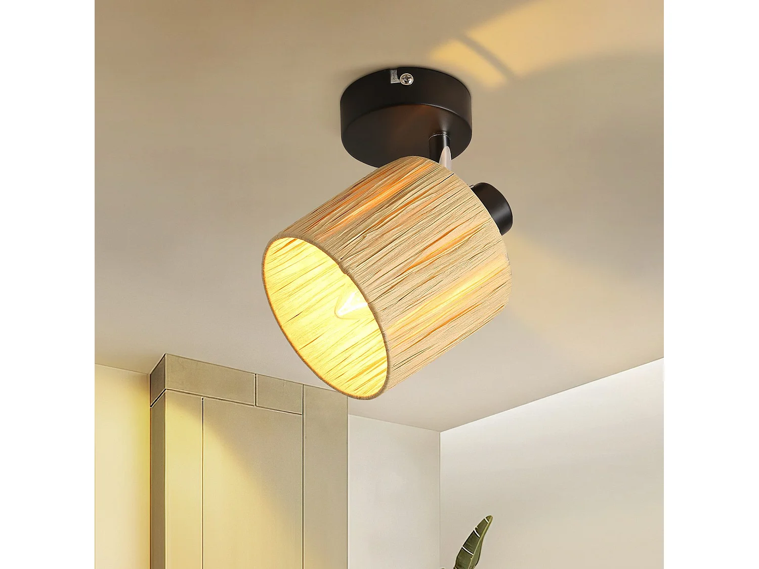 Ceiling Spot 1 Flame Black E14 Natural Paper Lampa sufitowa Sypialnia 3948731