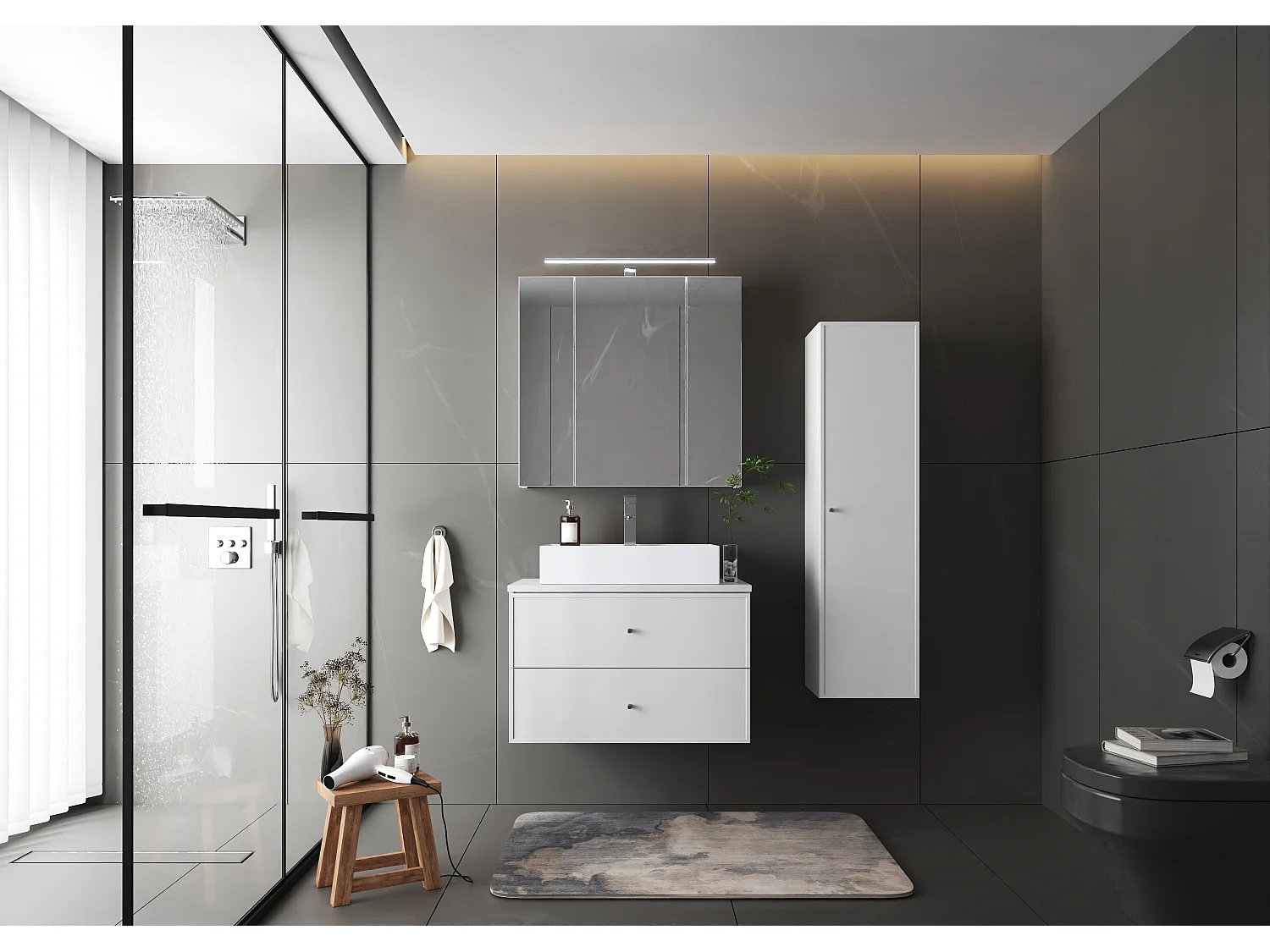 Biały Zestaw do Łazienki 80cm Szafka z Blatem Marco 4620430