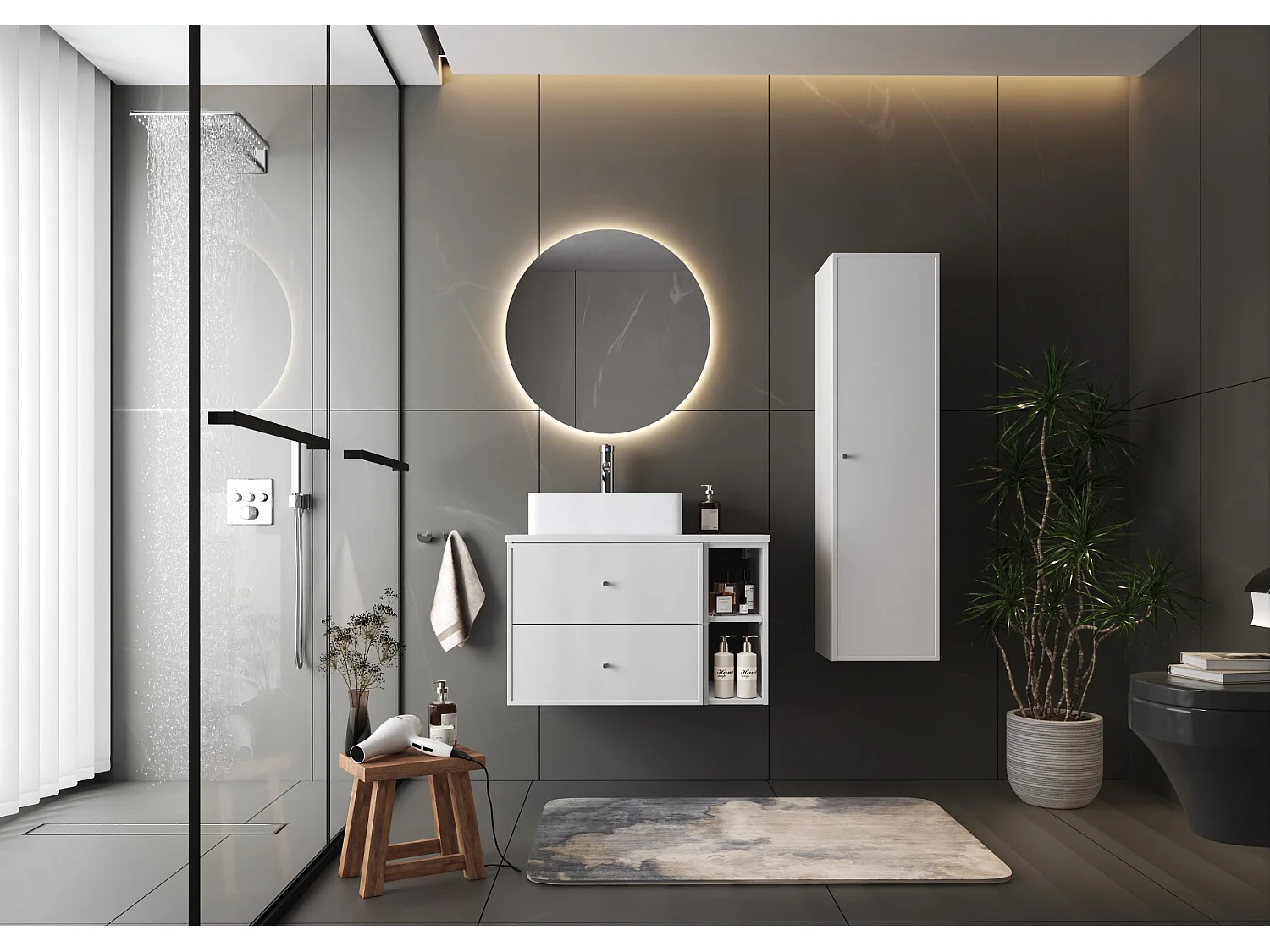 Biały Zestaw do Łazienki 80cm Szafka Regał Blat Marco 4620420
