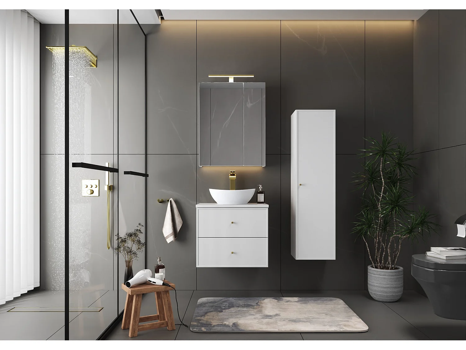 Biały Zestaw do Łazienki 60cm Szafka z Blatem Marco 4620406