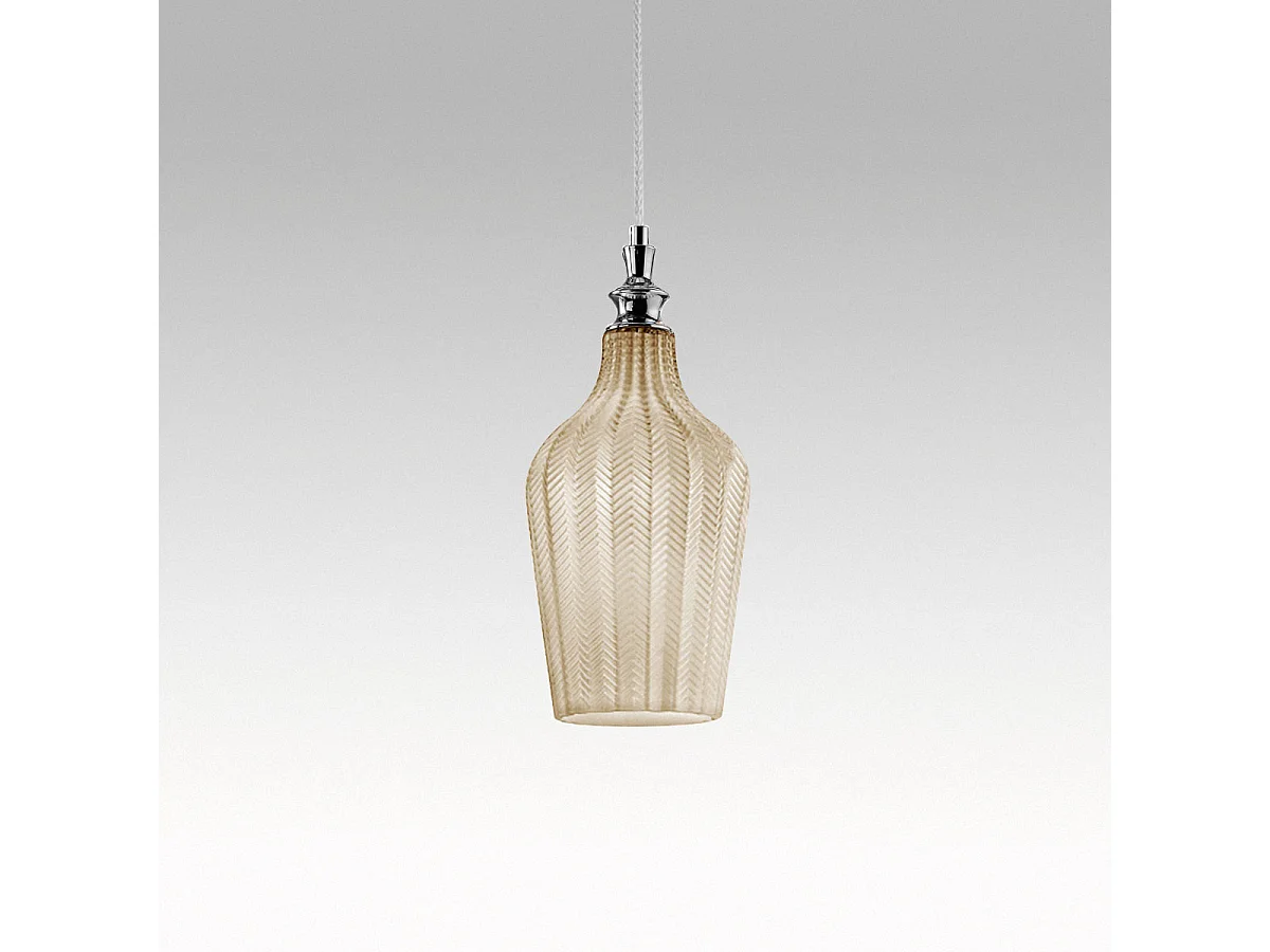 Cleofe – Lampa wisząca z przezroczystego szkła ochrowego i chromu – gniazdo 1XE27, styl vintage, IP20, 1XE27 maks. 1X60W, śr. 18 cm, żarówki nie są dołączone 4105049