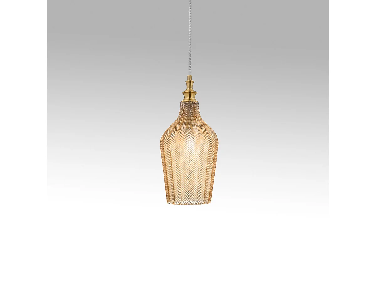 Cleofe – Lampa wisząca z przezroczystego bursztynowego szkła i mosiądzu – gniazdo 1XE27, styl vintage, IP20, 1XE27 maks. 1X60W, śr. 18 cm, żarówki nie są dołączone 4105077