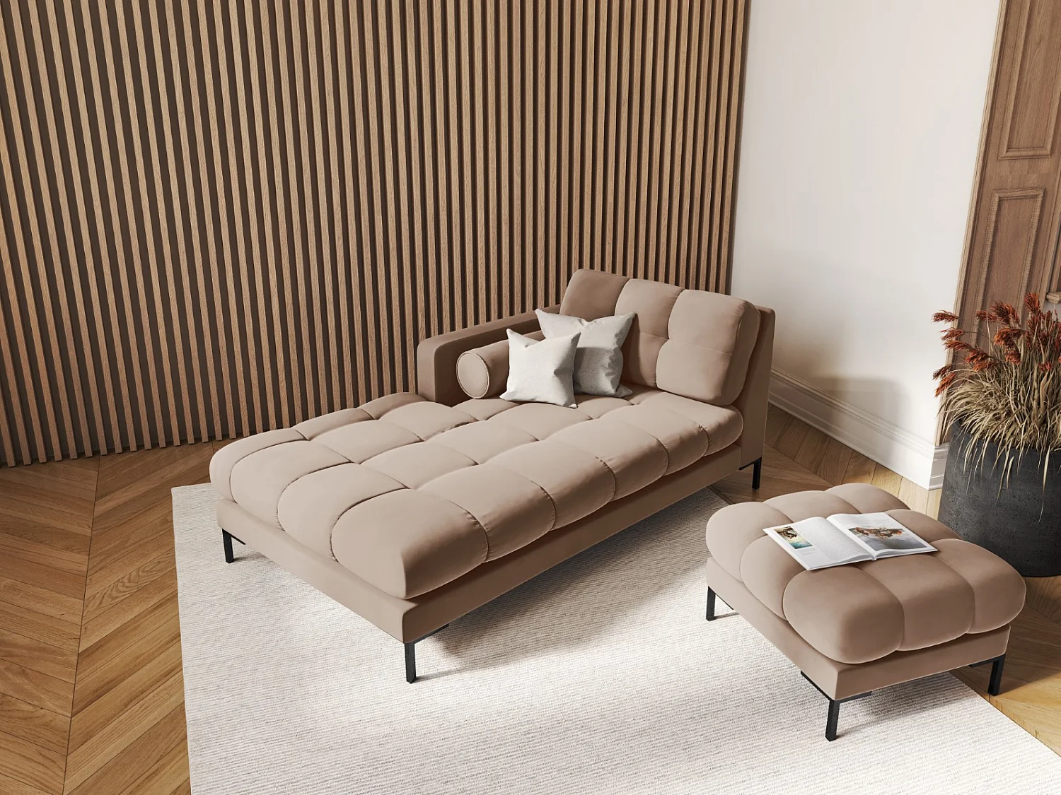 Cosmopolitan Design – Szezlong bok lewy, „Bali” welur, beż – 185x102x75cm 3741969