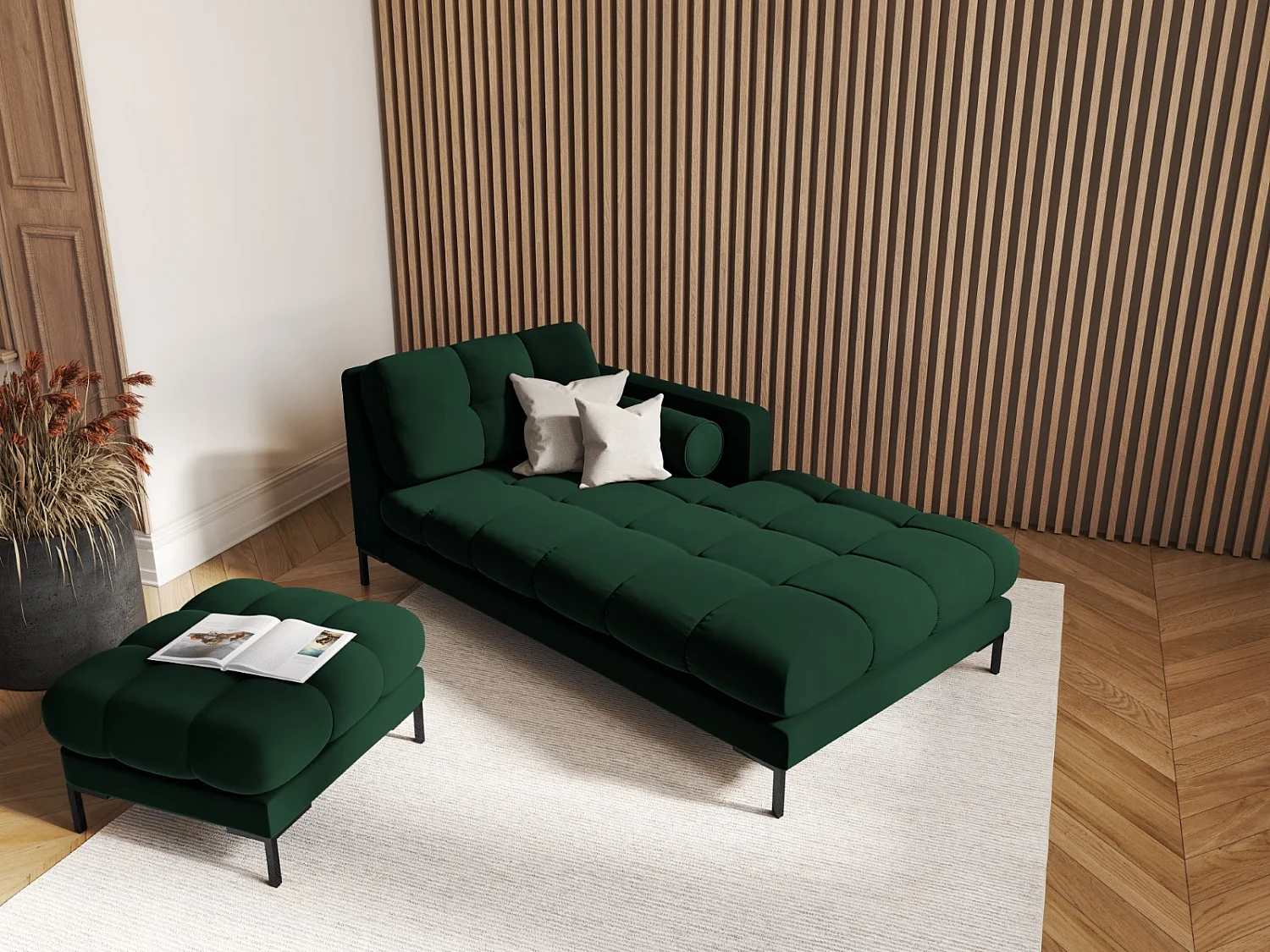 Cosmopolitan Design - Szezlong bok prawy, "Bali" welur, zielony butelkowy - 185x102x75cm 3741877 - obrazek 1