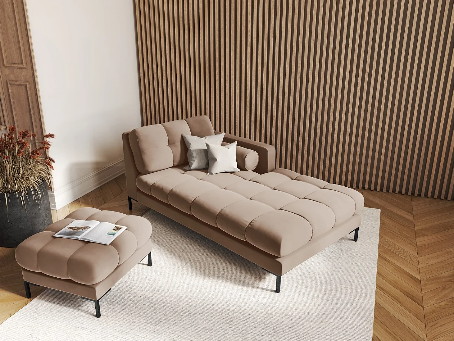 Cosmopolitan Design - Szezlong bok prawy, "Bali" welur, beż - 185x102x75cm 3741955 - obrazek 1