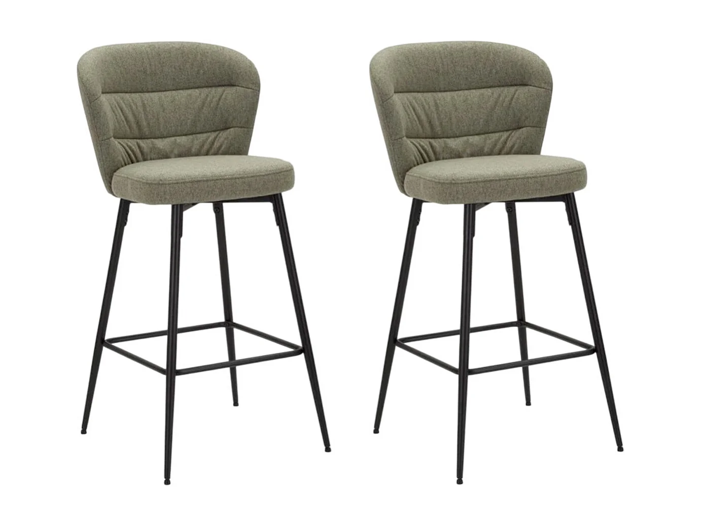 Zestaw 2 zielonych hokerów barowych LOSANNA 52x59x108 cm – hokery materiałowe z czarnymi metalowymi nogami – styl Glam Lata 70. 3719824