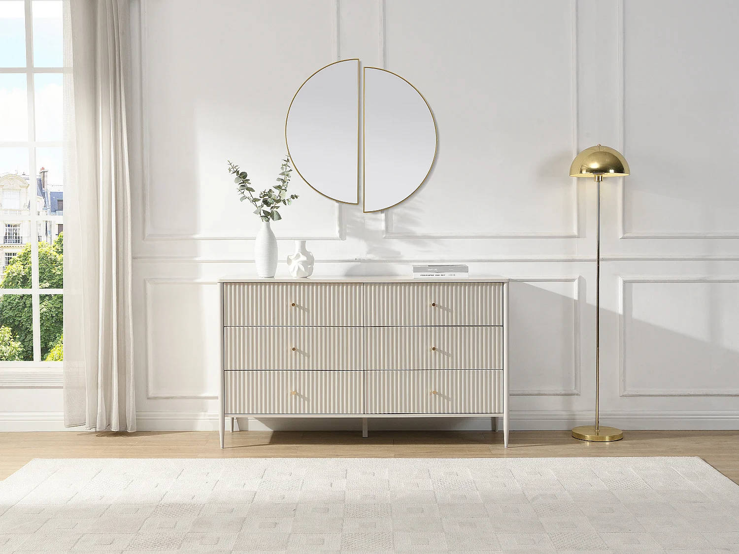Komoda z 6 szufladami – MDF – Beżowa i złota – CALITARO 4637646