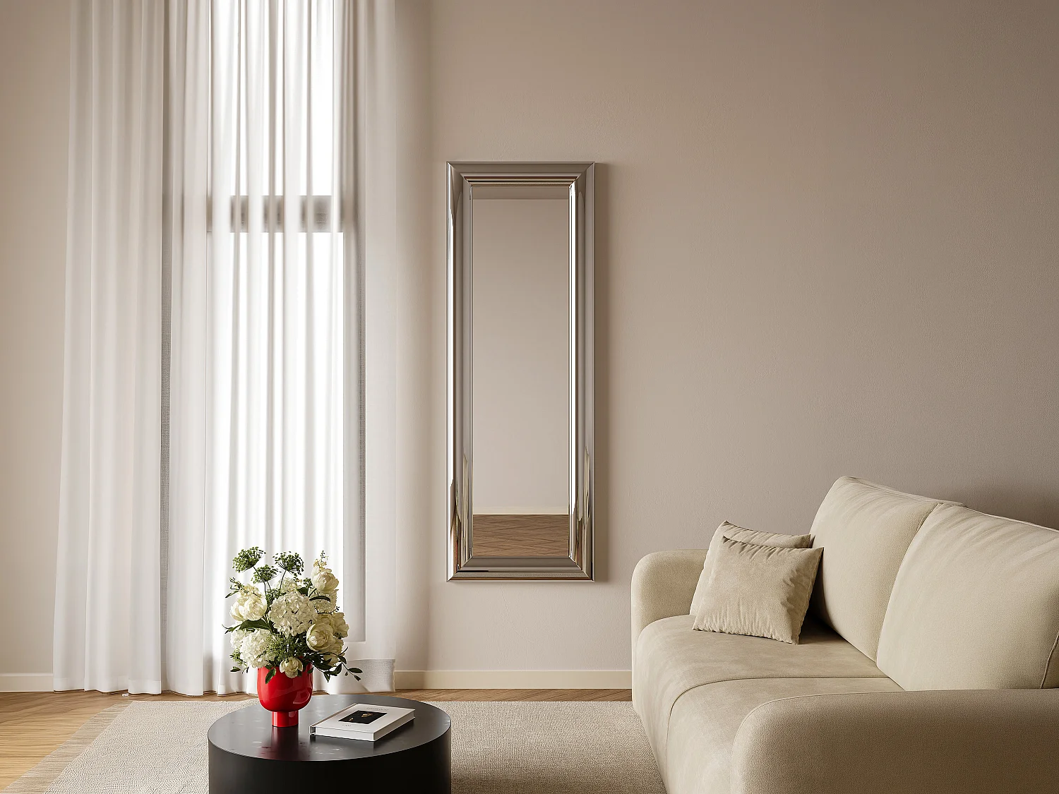 Lustro ścienne prostokątne z metalu – Szer. 60 x Wys. 170 cm – Chromowane – BORAYA 4770302